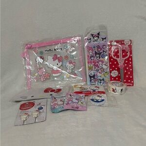 Hello Kitty Bundle #5A - Pouch, Erasers, Scissors, Stickers, Cable Protector etc
